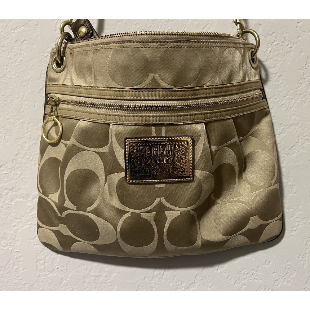 Coach Poppy Signature C Gold Canvas Shoulder Bag W/Crossbody Strap - K1093-15318
